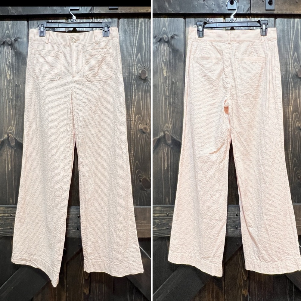 LOFT Palmer Wide Leg Pants 2 Striped Orange White Coastal Preppy Boho Casual